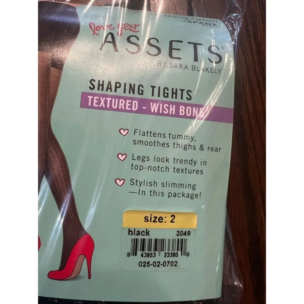 Assets by Sara Blakely Spanx Textured Wishbone Shaping Tights Black Size 2 New